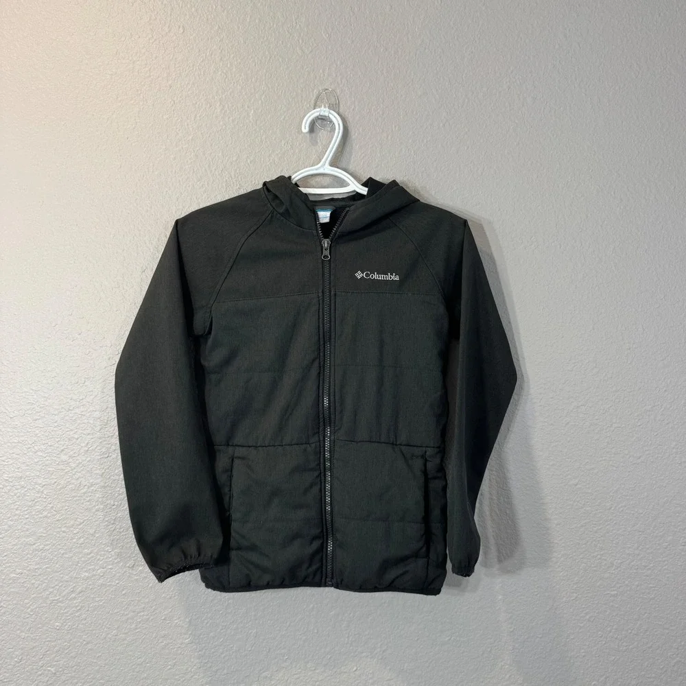 Columbia Boy's Size M 10/12 Black Hooded Fleece Lined Full Zip Softshell Jacket